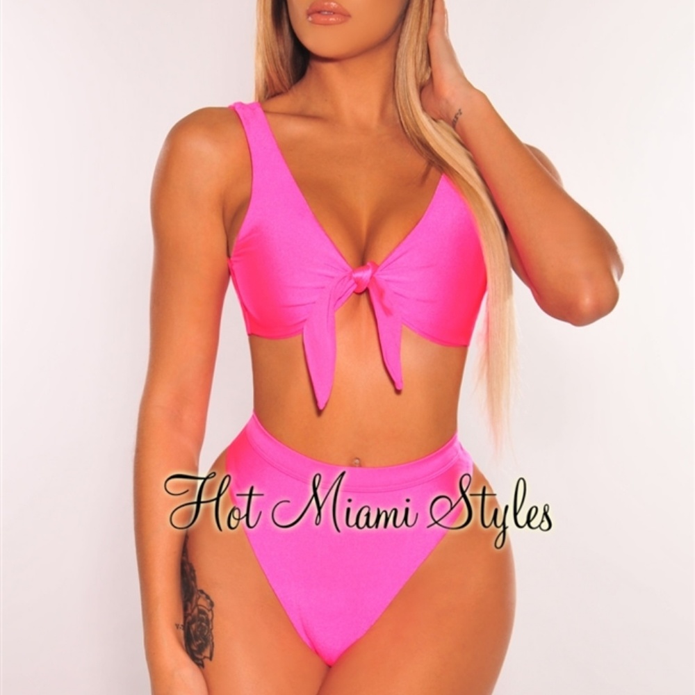 Hot Miami Styles Pink Tie Up High Waist Bikini